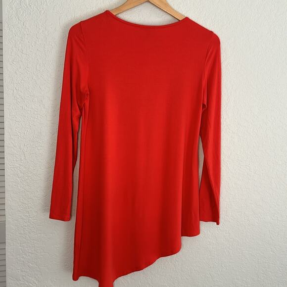 Eileen Fisher Red Orange Viscose Top Long Sleeve Stretch Asymmetrical Preppy - Picture 5 of 6